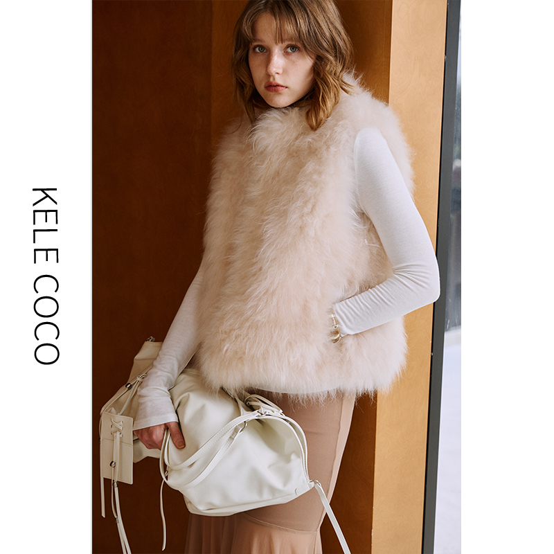 13732567.kele coco【礼盒发货】高奢山羊绒长绒皮毛一体皮草马甲