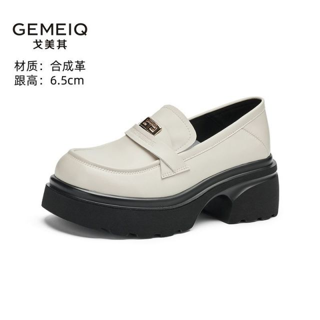 12625750.戈美其厚底乐福鞋女春季新款增高女鞋粗跟一脚蹬单鞋百搭懒人皮鞋