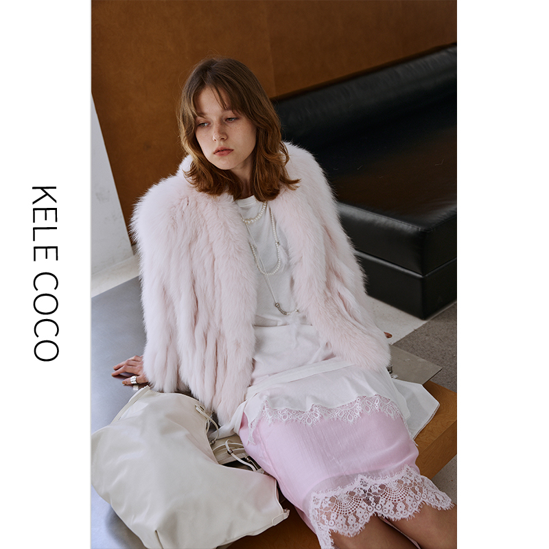 13732576.kele coco【礼盒发货】千金小姐100%狐狸毛皮草富贵风白狐车条皮草
