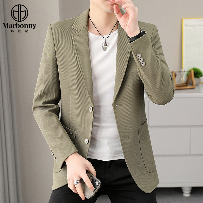 12624366.【玛波尼】新款休闲西服男士春秋款针织时尚潮流西服外套