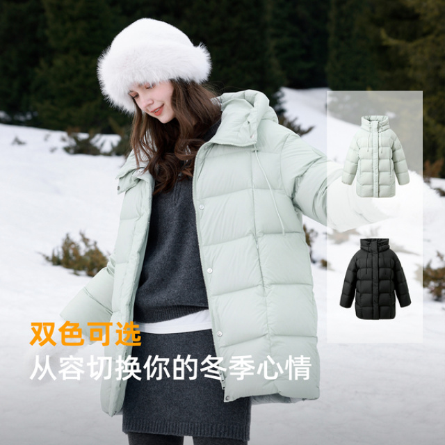 12452334.【防水易打理】三彩2025冬季新款宽松中长面包服白鸭绒羽绒服M