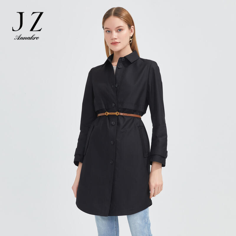 12626691.JZ玖姿商场同款衬衫领中长款外套女春秋季通勤风衣JWCC41205