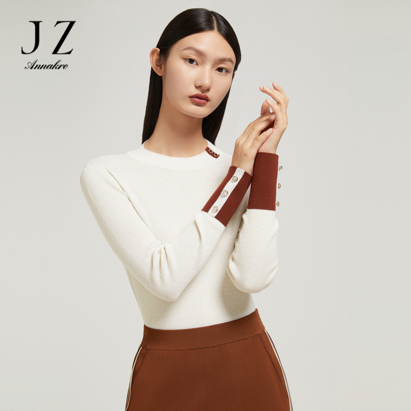 12626899.商场同款JZ玖姿毛衣女装秋季新款打底绵羊毛针织衫JWCQ31016