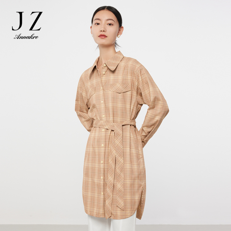12626723.JZ玖姿英伦风衬衫女装春秋季新款格子开衩休闲外套