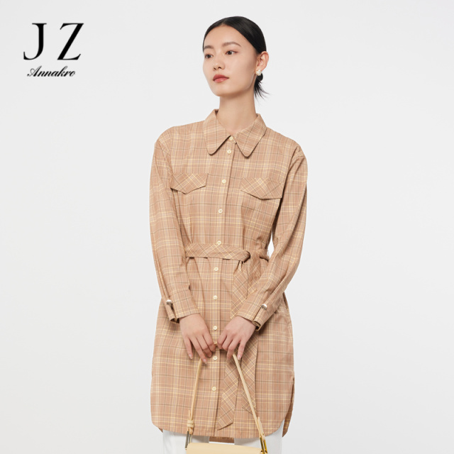 12626723.JZ玖姿英伦风衬衫女装春秋季新款格子开衩休闲外套