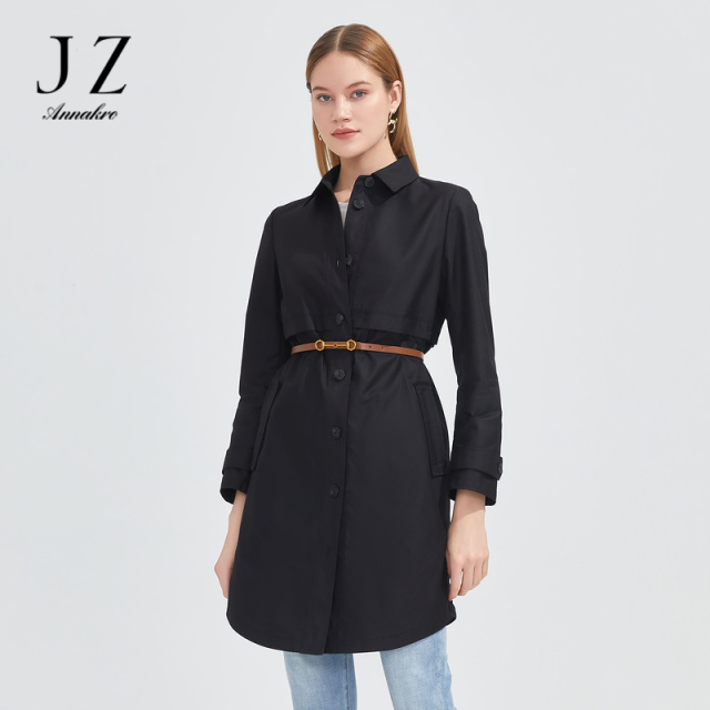 12626691.JZ玖姿商场同款衬衫领中长款外套女春秋季通勤风衣JWCC41205