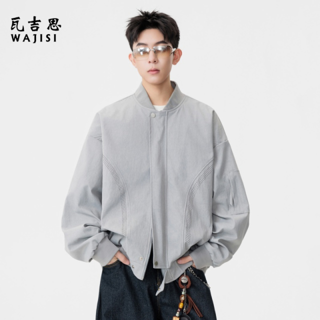 12625932.春秋新款棒球领美式运动时尚休闲潮牌外套宽松休闲时尚百搭男士夹克