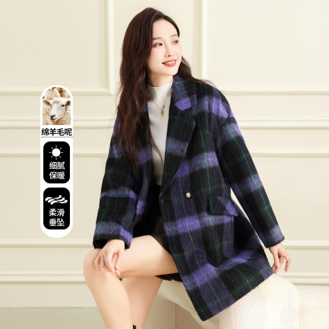 12668867.【专柜新品】【大衣】秋冬复古撞色气质百搭中长款外套