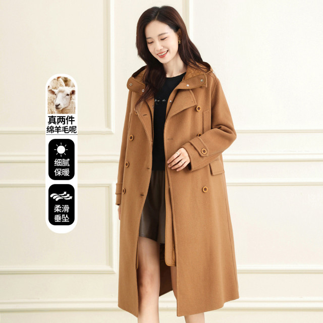 12669838.【专柜新品】【真两件】秋冬时尚绵马夹+毛呢大衣外套