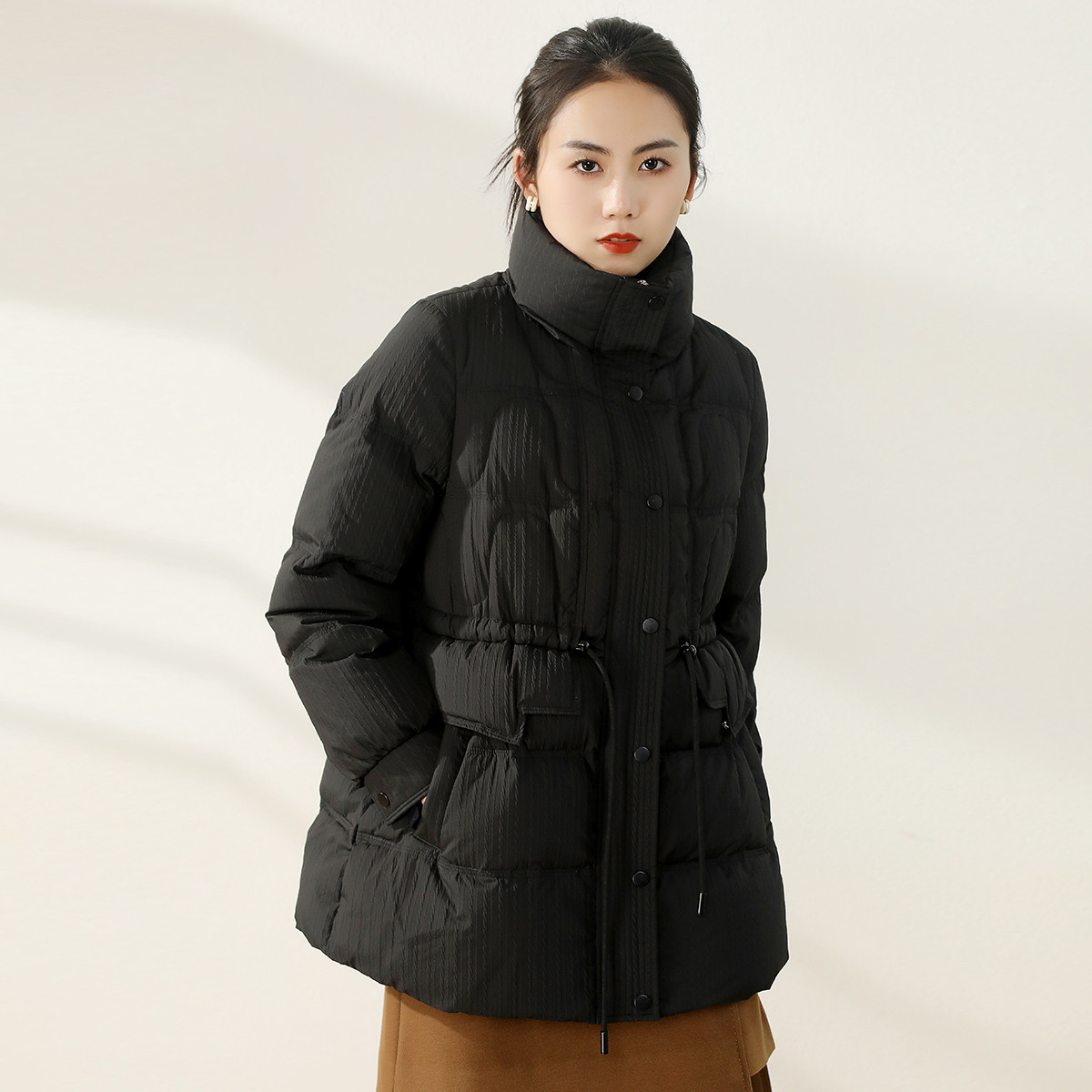 12664984.【羽绒服】冬季新款时尚百搭立领一手长保暖女式外套