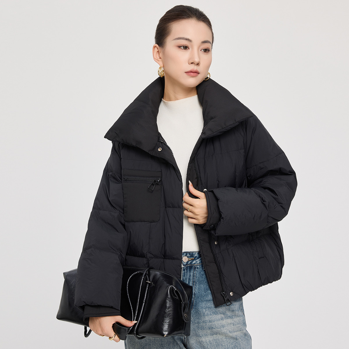 12655532.冬季时尚百搭短款加绒加厚保暖女式外套