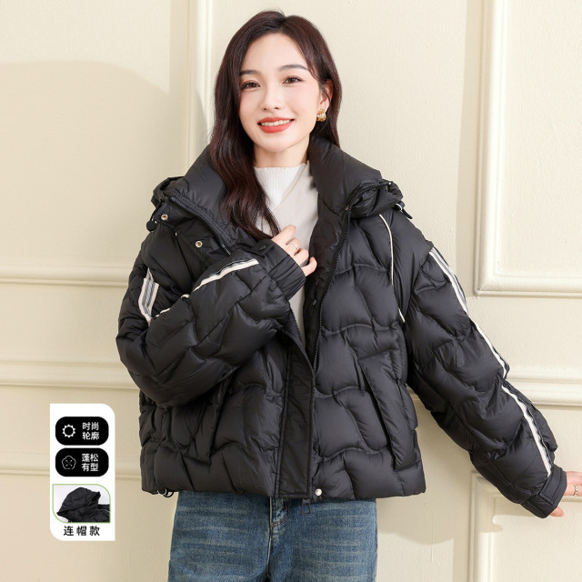 12655512.冬季新款百搭连帽短款加绒加厚女式外套