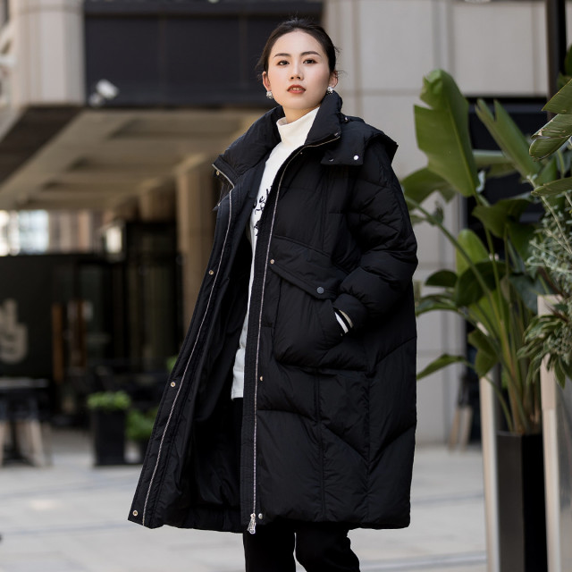 12664996.【羽绒服】冬季新款休闲连帽中长款加绒加厚女式外套