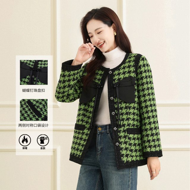 12668744.【专柜新品】【粗花呢大衣】冬季时尚气质加厚小香风外套女