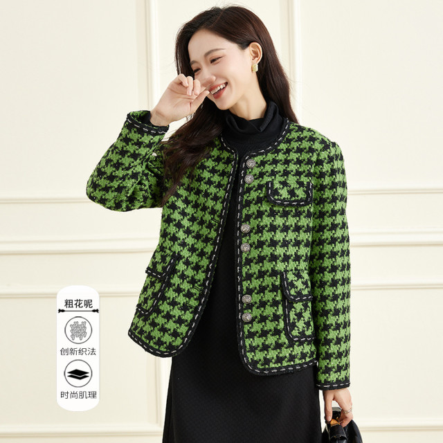 12665001.【专柜新品】【粗花呢大衣】秋冬时尚气质加厚小香风外套女