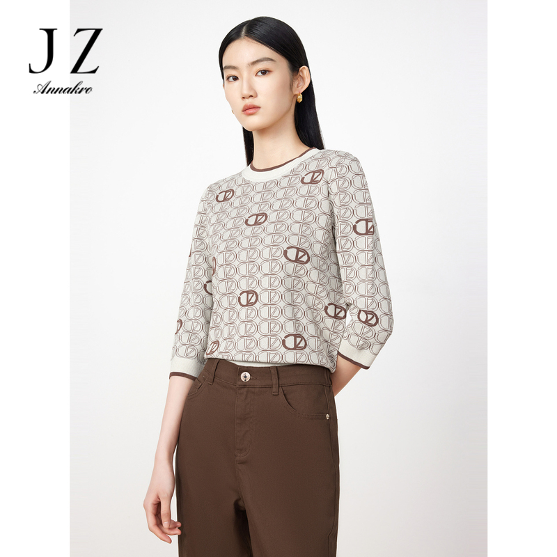 12647990.商场同款JZ玖姿针织衫女装春秋季新款提花毛衣JWDC31240