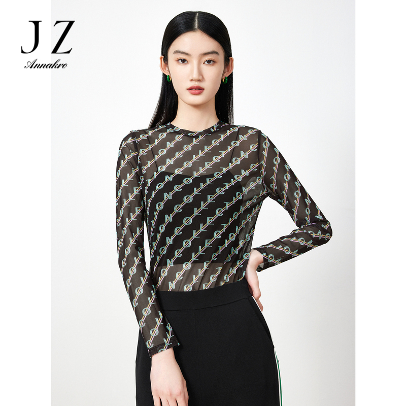 12648153.商场同款JZ玖姿套头衫女装春季新款S型网纱打底衫JWDC80123