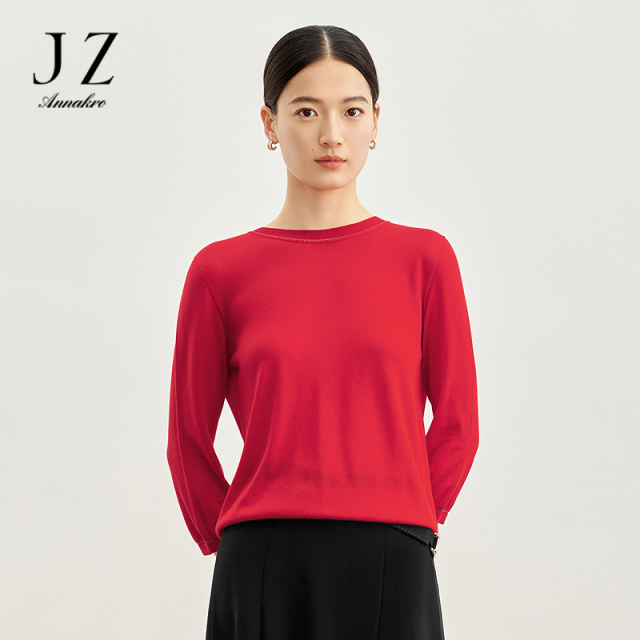 12647985.商场同款JZ玖姿三醋酸莱赛尔针织毛衣女装春秋季新款JWDC31110