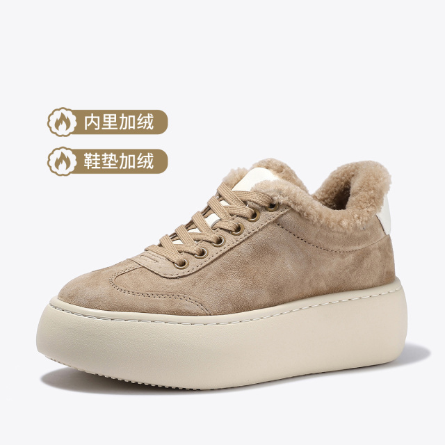 12649893.BellaLily2025冬季新款加绒德训鞋女厚底增高毛毛休闲鞋保暖棉鞋
