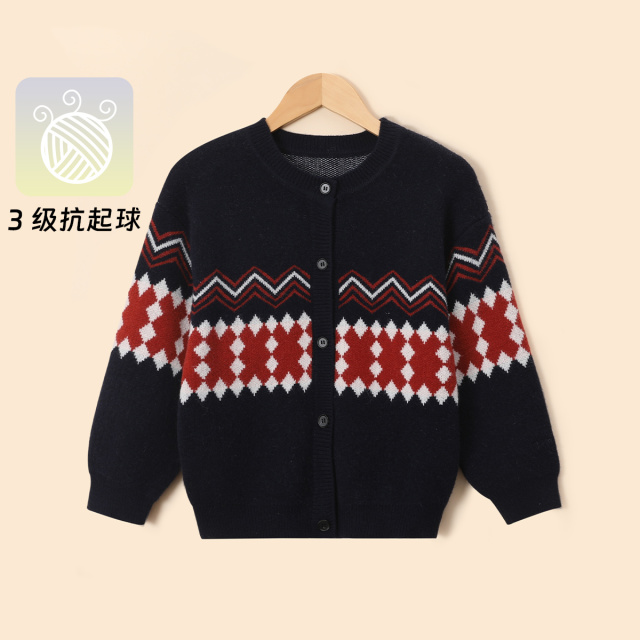 12652229.【复古提花红色毛衣】女童秋季新款儿童洋气圆领针织开衫百搭外套