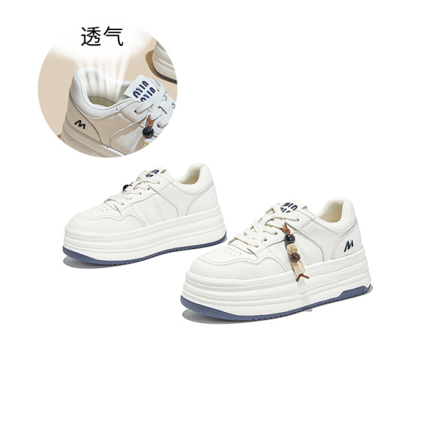 12653373.墨斯本发泡底真皮小白鞋新款串珠潮流轻便时尚厚底运动休闲板鞋女款12203