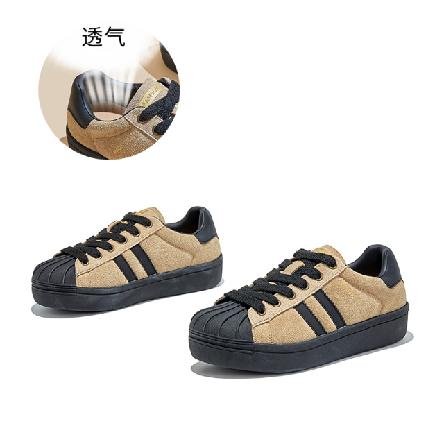 12653376.墨斯本真皮贝壳头复古小白鞋新款不累脚厚底时尚百搭轻便舒适休闲鞋女款12223