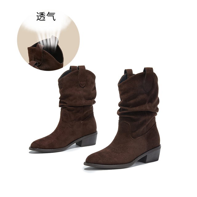 12653386.墨斯本复古尖头西部牛仔靴新款时尚英伦风休闲百搭舒适美拉德短靴女款12210