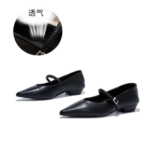 12653388.墨斯本头层羊皮鞋垫真皮尖头玛丽珍鞋新款休闲两穿时装单鞋女款12155