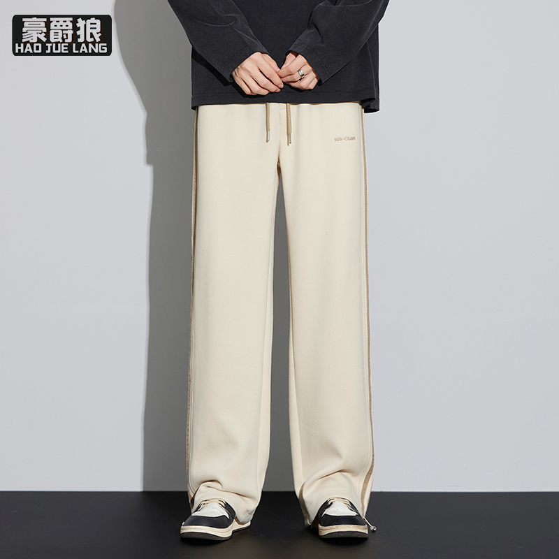12653693.美式卫裤男秋季宽松直筒三条杠休闲裤子运动百搭阔腿长裤