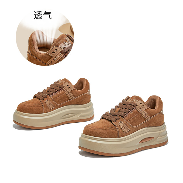 12653391.墨斯本吸膜底真皮小白鞋新款厚底时尚百搭轻便舒适不累脚板鞋潮流休闲鞋女款12219