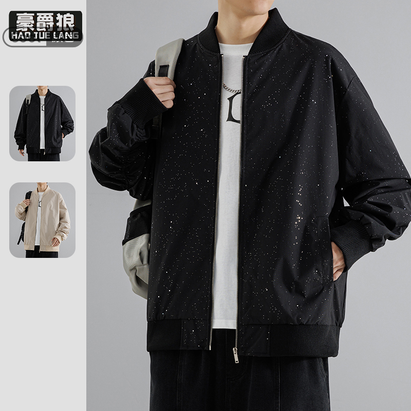 12653632.满天星轻奢夹克外套男春秋高级感痞帅棒球服美式休闲青年上衣