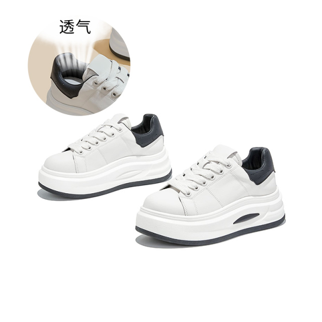 12653387.墨斯本吸膜底真皮小白鞋新款厚底轻便舒适时尚百搭舒适休闲鞋女款12199