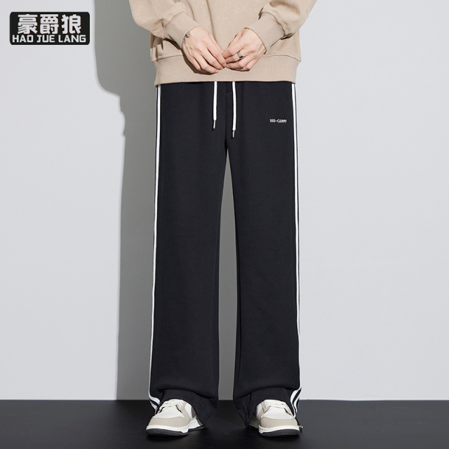 12653693.美式卫裤男秋季宽松直筒三条杠休闲裤子运动百搭阔腿长裤