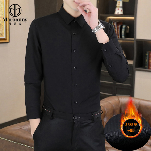 12655123.【加绒加厚】潮流男士高品质纽扣秋冬保暖衬衫