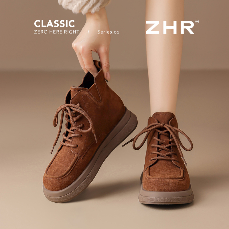 12736055.【ZHR则则】马丁靴[短毛绒]圆头系带厚底女鞋[牛纤绒]