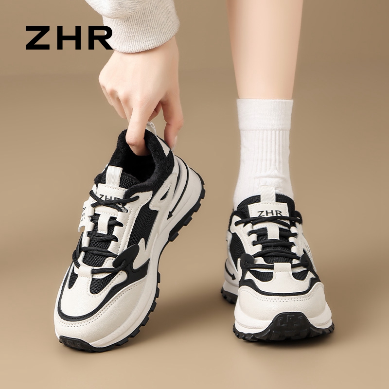 12736054.【ZHR则则】阿甘鞋[短毛绒]圆头系带厚底女鞋[PU+网布]