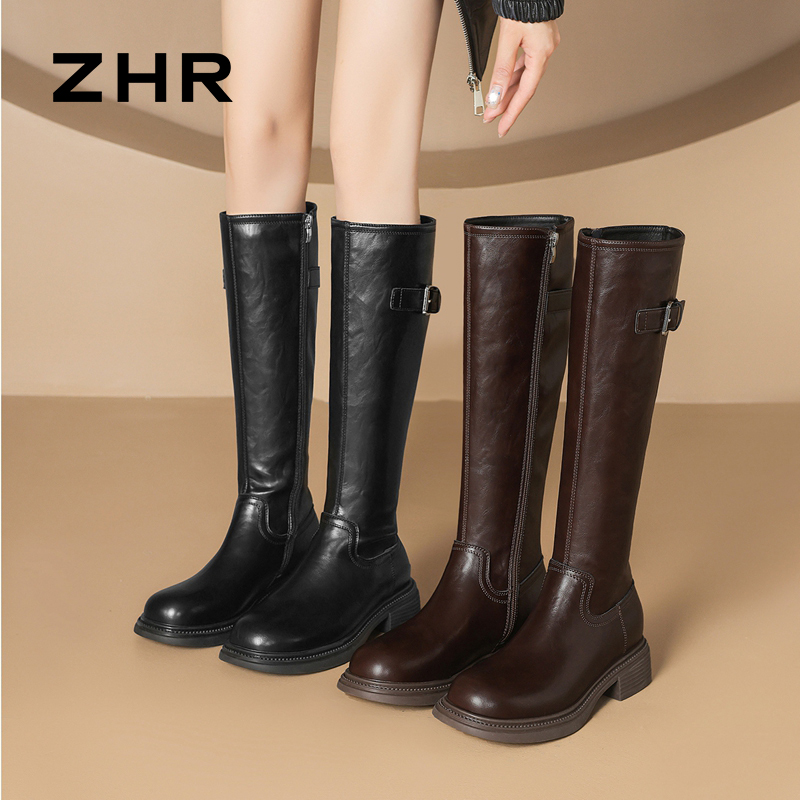 12736071.【ZHR则则】长筒靴[鹿纤绒]圆头侧拉链厚底女鞋[PU]