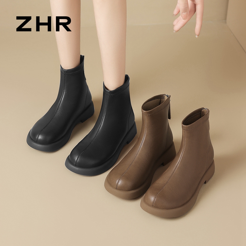 12736526.【ZHR则则】短靴[短毛绒]圆头后拉链平底女鞋[PU]