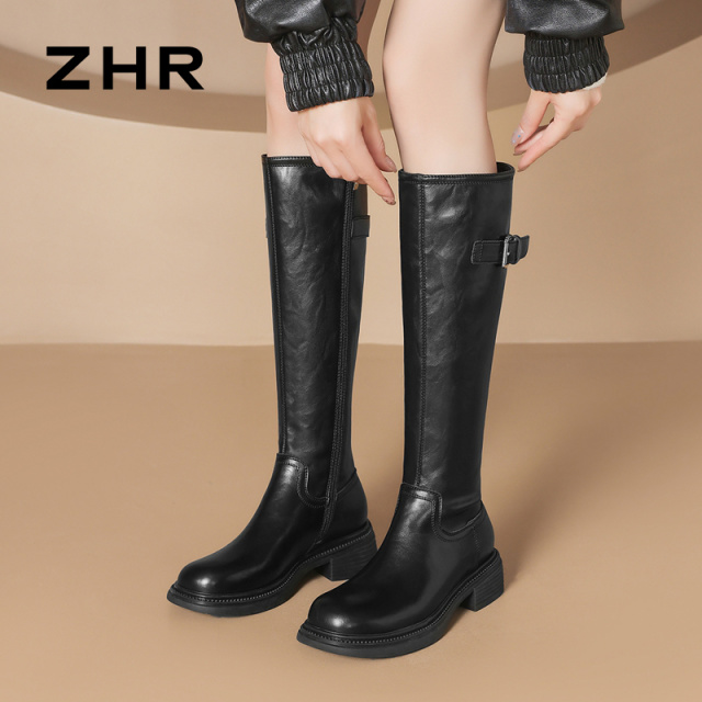 12736071.【ZHR则则】长筒靴[鹿纤绒]圆头侧拉链厚底女鞋[PU]