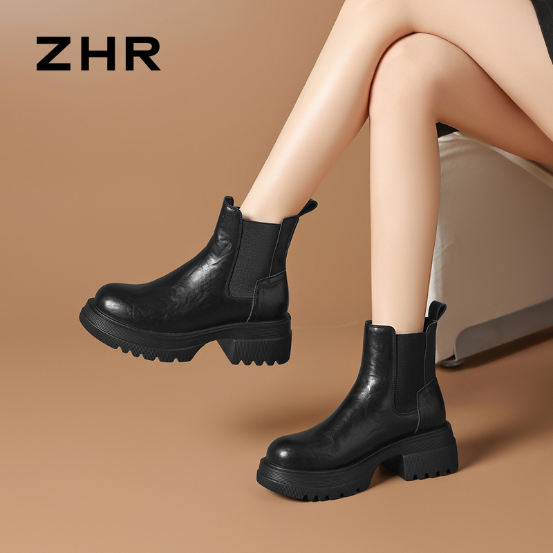 12736070.【ZHR则则】切尔西靴圆头套脚厚底女鞋[牛剖层移膜革]