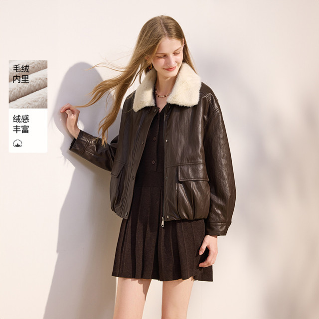 12684056.2025冬装美拉德皮衣女毛绒翻领复古机车pu夹克短外套
