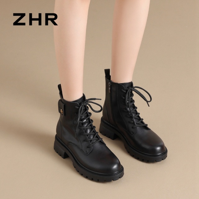 12736498.【ZHR则则】妈妈靴子圆头侧拉链厚底女鞋[牛剖层移膜革]