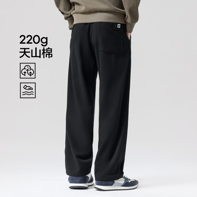 12668277.布衣传说 220g抗皱天山棉 阔腿休闲裤子男款宽松直筒裤拖地长裤