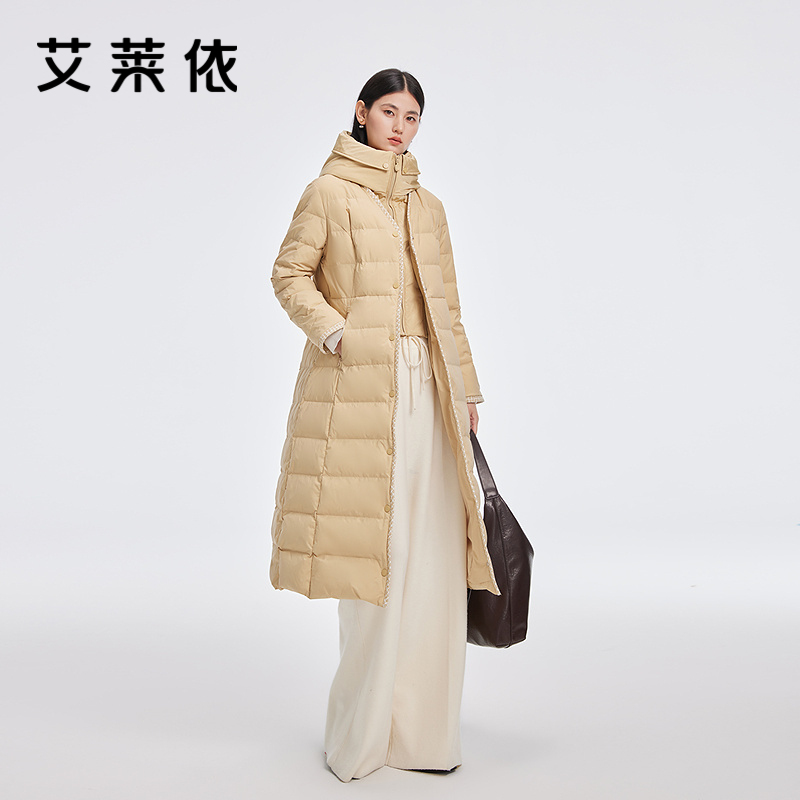 12669819.【商场同款】艾莱依冬季泡芙羽绒服女长款连帽蓬松舒适面包服耐脏外套
