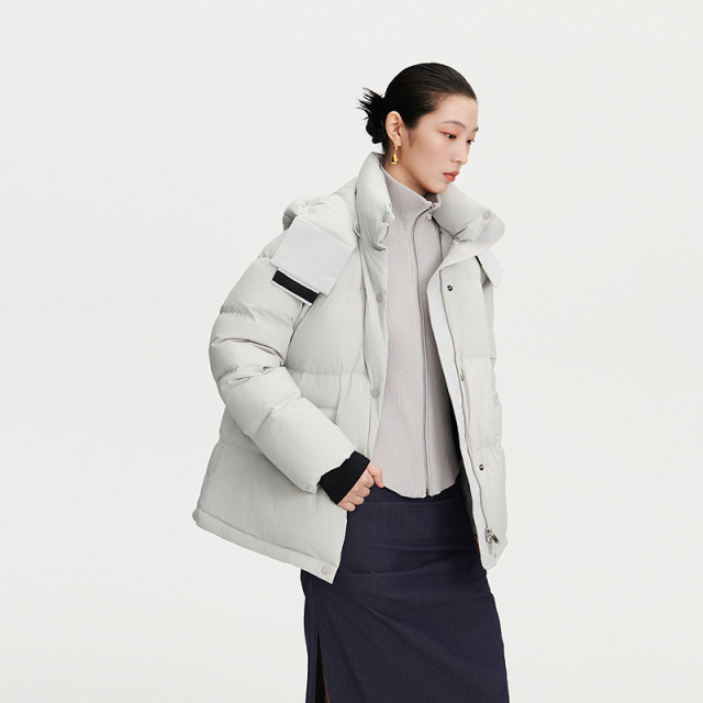 12669768.【商场同款】艾莱依形色系列时尚可脱卸连帽羽绒服短款鹅绒服女式外套