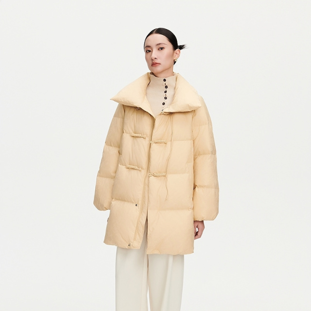 12669769.【商场同款】艾莱依华韵系列A型提花鸭绒服中长款新中式翻领羽绒服女