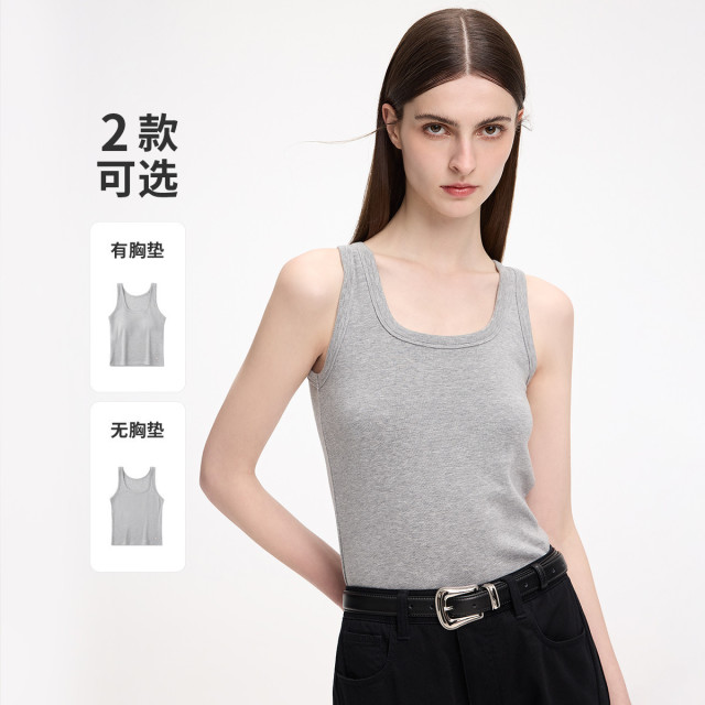 12680468.意大利小帆船 秋冬休闲透气纯色修身内搭带胸垫女式圆领背心