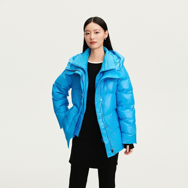 12669811.【商场同款】艾莱依形色系列休闲通勤连帽鹅绒服腰带收腰羽绒服外套女