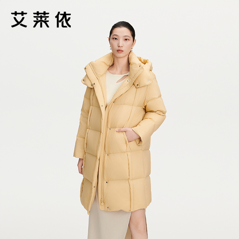 12669790.【商场同款】艾莱依格调系列极简可脱卸连帽鸭绒服女高充加厚羽绒服外套