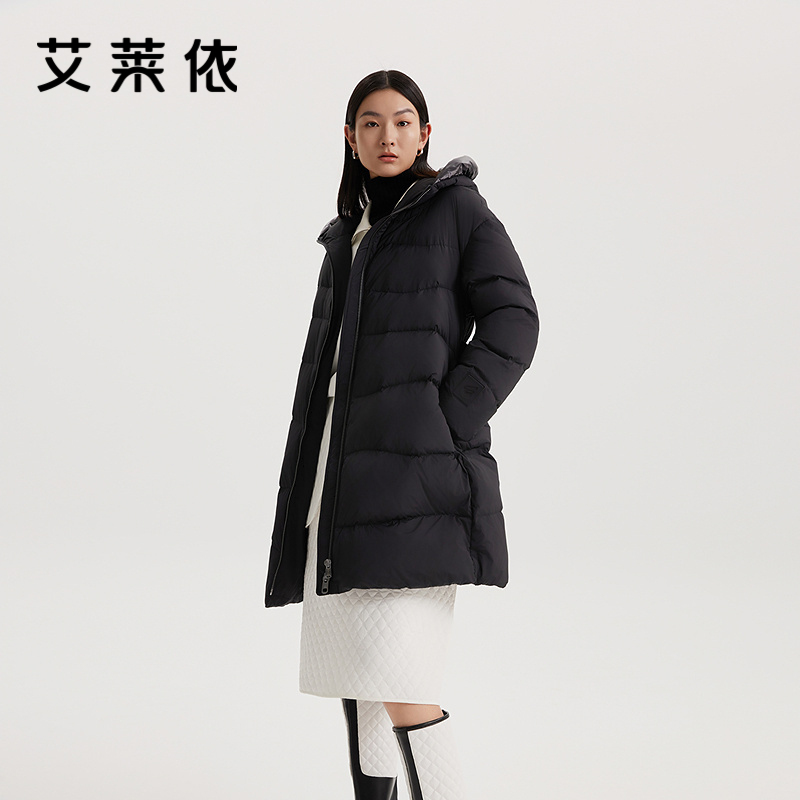 12669780.【商场同款】艾莱依形色系列高充加厚鹅绒服女中长款连帽羽绒服外套